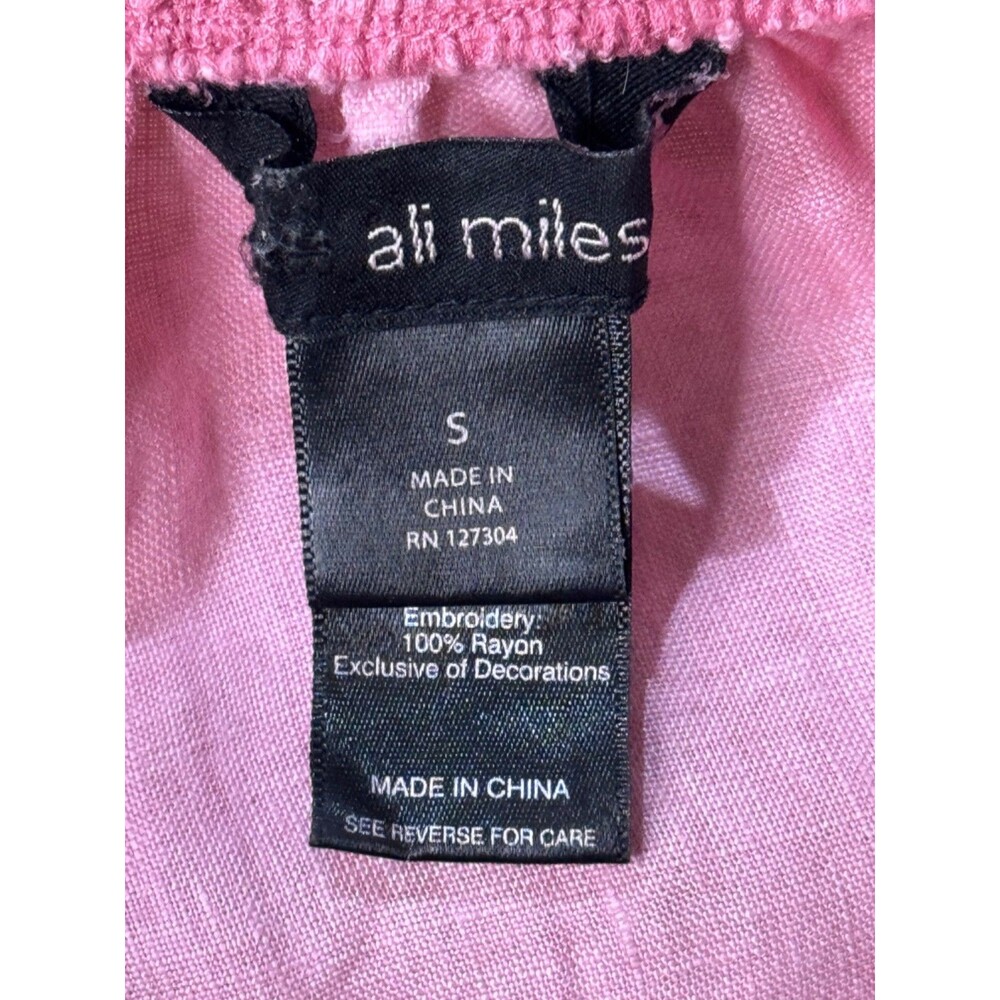 Ali Miles Linen Pink Tunic Top Boho Embroidered Tassels Art To Wear Size Small - Picture 6 of 7
